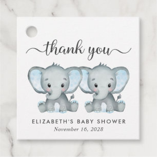 Étiquettes Cadeau Elephant Twin Baby Boys Douche Merci