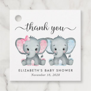Étiquettes Cadeau Elephant Twin Baby Girl garçon douche Merci