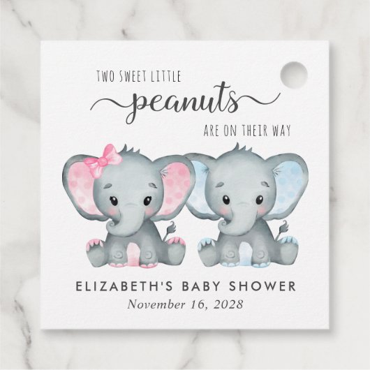 Étiquettes Cadeau Elephant Twin Baby Girl garçon douche Merci (Dos)