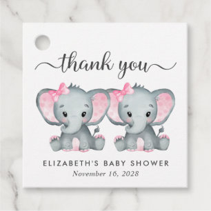 Étiquettes Cadeau Elephant Twin Baby Girls Douche Merci