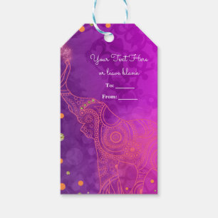 Étiquettes-cadeau Eléphant violet rose orange et or personnalisé Fav
