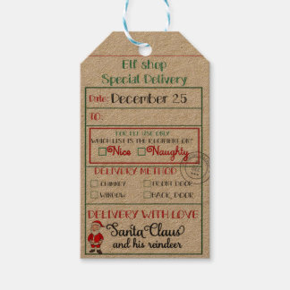 Étiquettes-cadeau Elf Shop Livraison spéciale Père Noël Nice ou Naug
