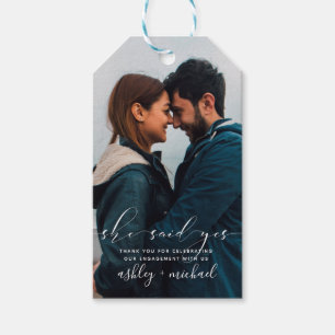 Étiquettes-cadeau Elle a dit oui Calligraphie Photo Fête de Fiançail