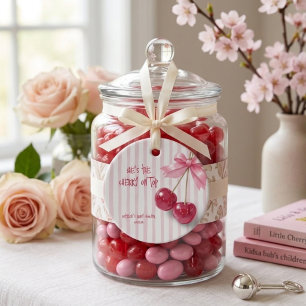 Étiquettes Cadeau Elle est la cerise sur le ruban rouge rose Baby Sh