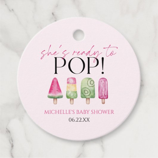 Étiquettes Cadeau Elle est prête à pop ! Baby shower Popsicle (Devant)