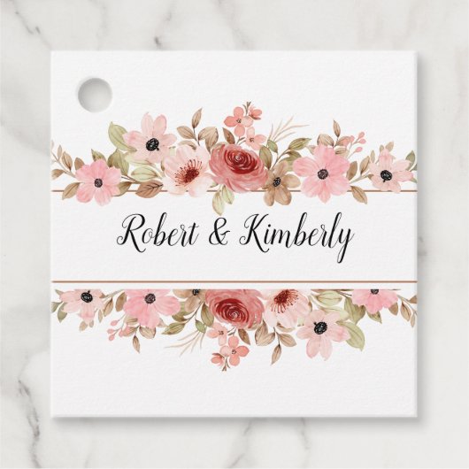 Étiquettes Cadeau ELLE Rose Fleur Élégant Mariage (Devant)