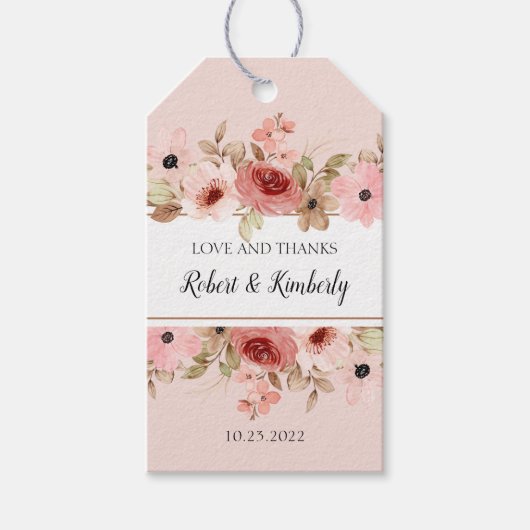 Étiquettes-cadeau ELLE Rose Fleur Élégant Mariage (Devant)