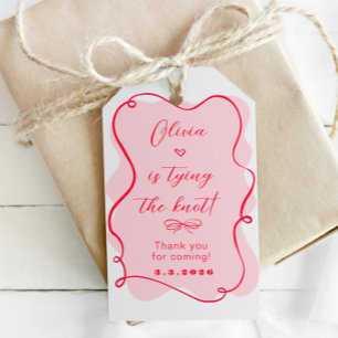 Étiquettes-cadeau Elle se marie rétro rose et rouge merci