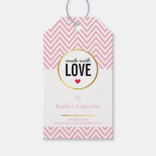 Étiquettes-cadeau EMBALLAGE D'AFFAIRES fait avec amour chevron rose