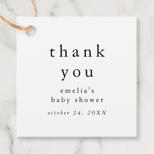 Étiquettes Cadeau EMELIA Minimal Rustique Simple Baby shower Merci (Devant)