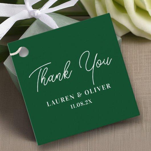 Étiquettes Cadeau Emerald Green Elegant minimaliste Merci Mariage