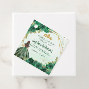 Étiquettes Cadeau Emerald Green Floral Princess Tiara Merci