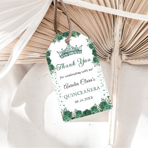 Étiquettes-cadeau Emerald Green Floral Quinceañera Merci