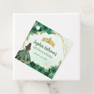 Étiquettes Cadeau Emerald Green Glam Gold Floral Princess Tiara