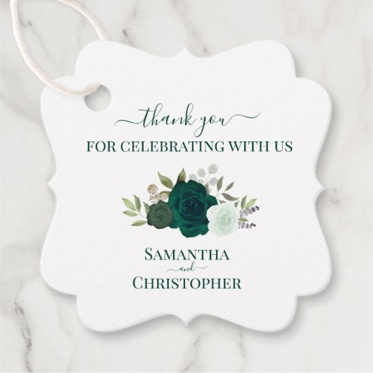 Étiquettes Cadeau Emerald Green Roses Merci de mariage élégant (Devant)