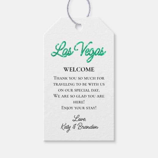 Étiquettes-cadeau Emerald Las Vegas Étincelles Mariage Bienvenue (Devant)