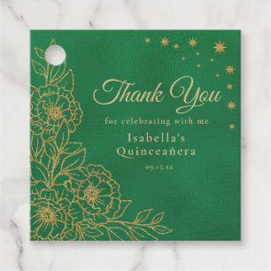 Étiquettes Cadeau Émeraude Vert Or Floral Quinceañera Merci