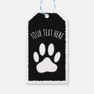Étiquettes-cadeau Empreinte de patte blanche Texte personnalisé Noir