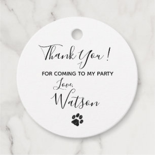 Étiquettes Cadeau Empreinte de patte Parties scintillant noir blanc