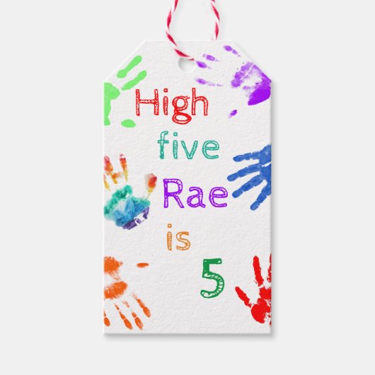 Étiquettes-cadeau Empreintes à main de peinture Anniversaire avec no (Devant)