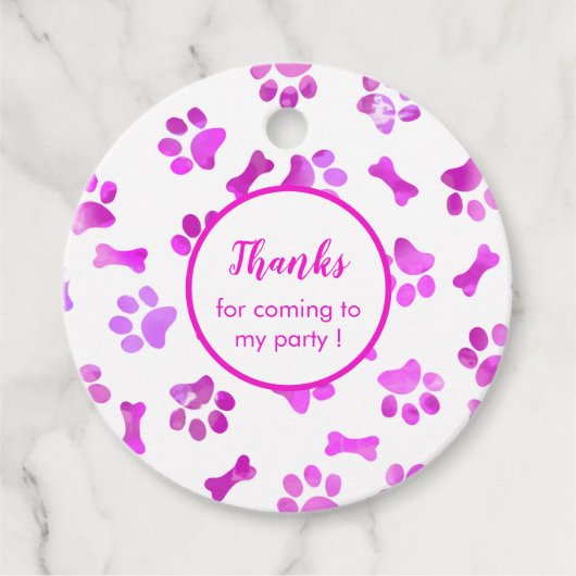 Étiquettes Cadeau Empreintes de pattes d'aquarelle rose (Devant)