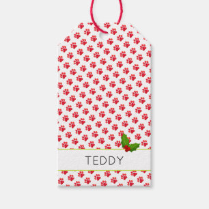 Étiquettes-cadeau Empreintes de pattes de Noël Holly Nom Fun