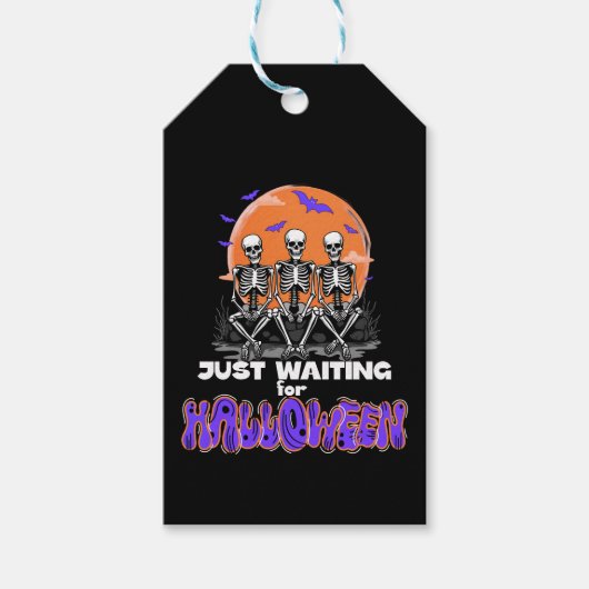Étiquettes-cadeau En attente d'Halloween, le squelette du compte à r (Devant)