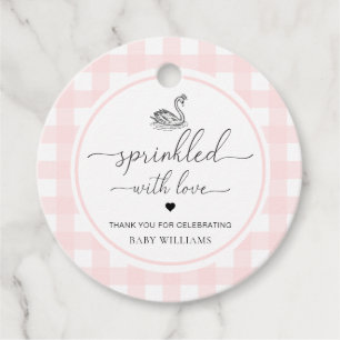 Étiquettes Cadeau En vichy Rose Cygne Parsemé D'Amour