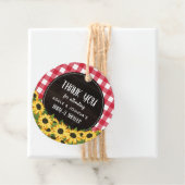 Étiquettes Cadeau En vichy rouge et tournesol Merci de douche bébé-Q (En situation)