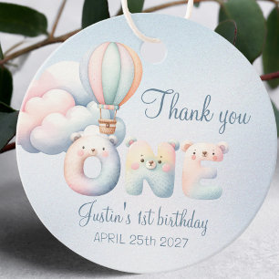 Étiquettes Cadeau Enfant garçon 1er anniversaire nounours ballon nua