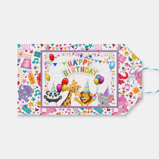 Étiquettes-cadeau Enfants heureux anniversaire amusant (Devant (Horizontal))