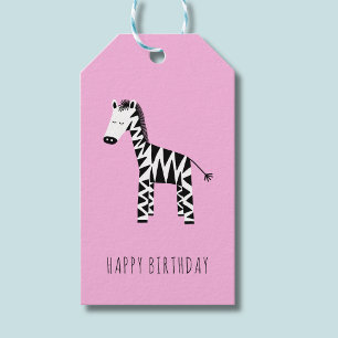 Étiquettes-cadeau Enfants joli zèbre rose Joyeux Anniversaire