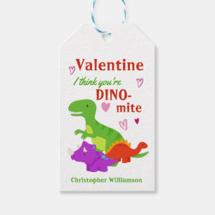 Étiquettes-cadeau Enfants Valentines Day Dino-mite Dinosaur
