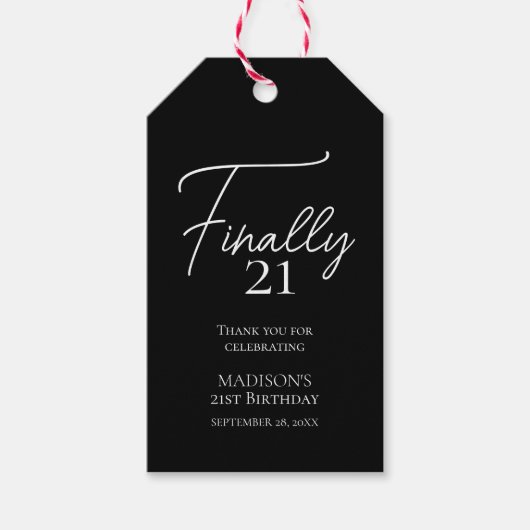 Étiquettes-cadeau Enfin 21 Noir & Blanc 21e anniversaire (Devant)