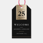 Étiquettes-cadeau ENTREPRISE ANNIVERSAIRE affaires noir blanc or (Devant)