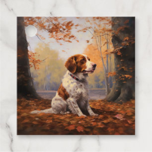 Étiquettes Cadeau Épanouissement d'un Brittany Spaniel dans les feui