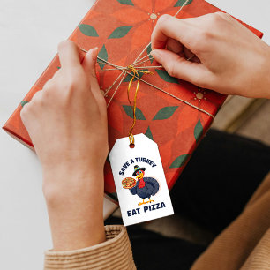 Étiquettes-cadeau Épargnez une dinde, mangez une pizza drôle de Than