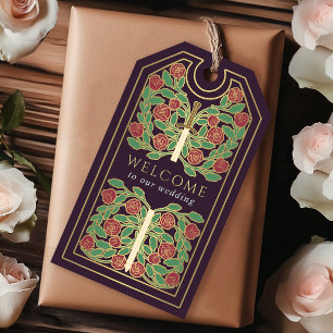 Étiquettes-cadeau Épée dorée médiévale royale d'aubergine Mariage Bi