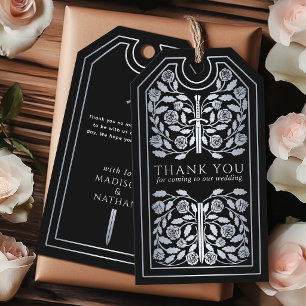 Étiquettes-cadeau Épée médiévale noire argentée Mariage Merci