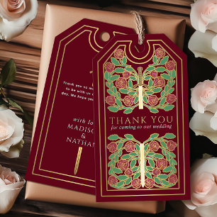 Étiquettes-cadeau Épée Royale Médiévale Dorée Rouge Mariage Merci
