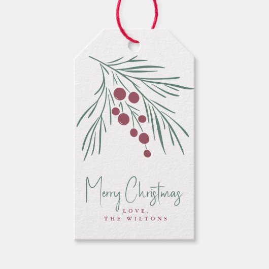Étiquettes-cadeau Épingle des fêtes de feuilles & baies (Devant)