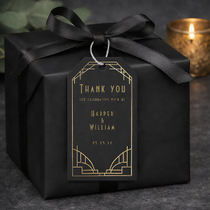 Étiquettes-cadeau Équinoxe céleste noir et or art déco