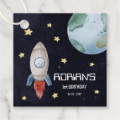 Étiquettes Cadeau Espace 1er Anniversaire Premier Voyage Autour Du S (Devant)