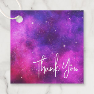 Étiquettes Cadeau Espace rose et violet et étoiles Faux Galaxy Merci