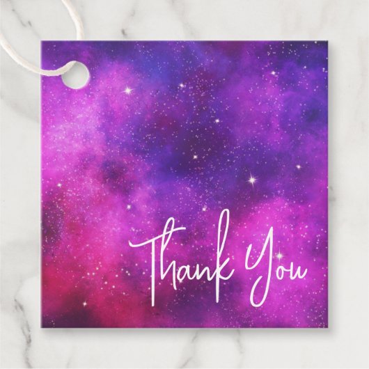 Étiquettes Cadeau Espace rose et violet & Étoiles Faux Galaxy Merci (Devant)