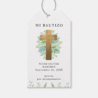 Espagnol, Baptême Elégante Croix d'or avec verdure
