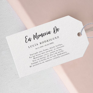 Étiquettes-cadeau Espagnol En Memoria de Funeral Favoriser Tags