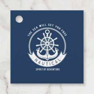 Étiquettes Cadeau Esprit nautique Ancre,Roue, Bleu marine