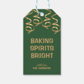 Étiquettes-cadeau Esprits de cuisson en or vert de Noël (Devant)