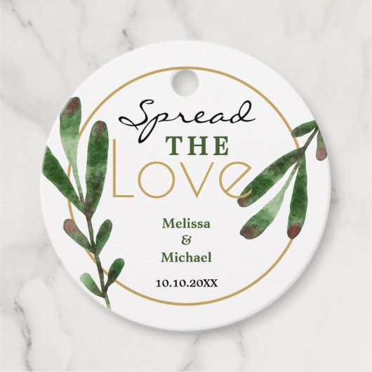 Étiquettes Cadeau Étaler l'amour Mariage Remerciements de verdure (Devant)